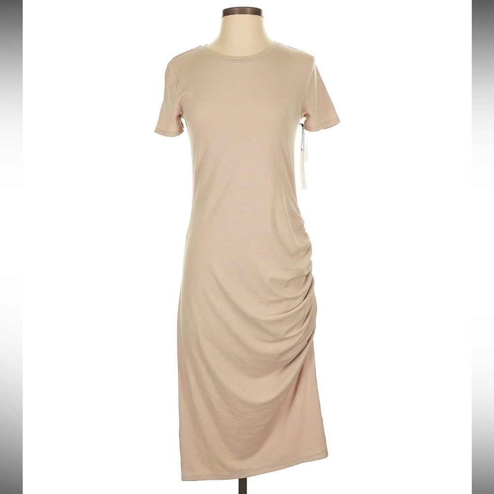 NEW Treasure & Bond XXS Beige Fitted Side Ruched Dress